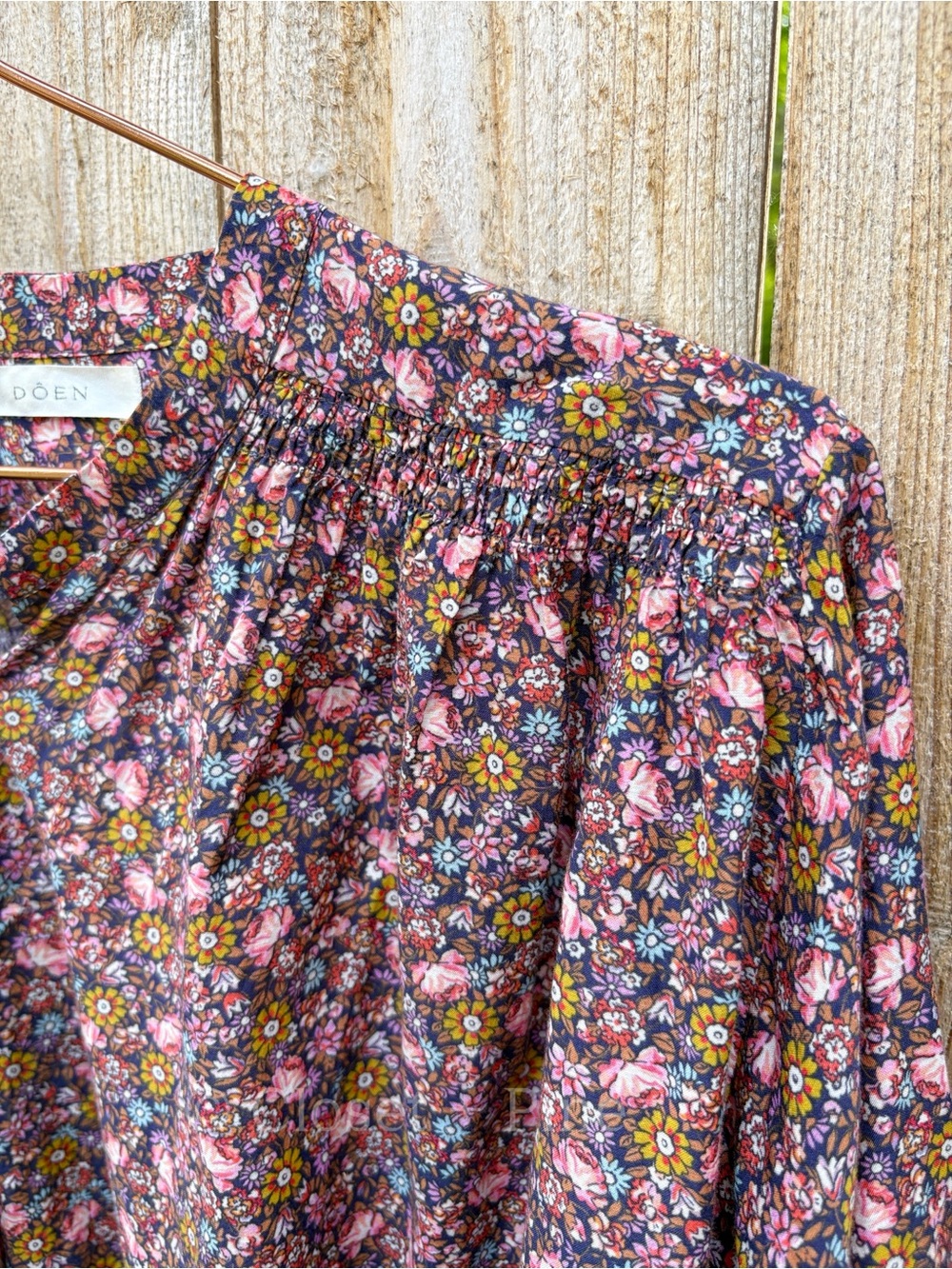 Doen O'Keeffe Top Blue Laurel Canyon Rose Size Small Blouse Floral - Picture 7 of 14